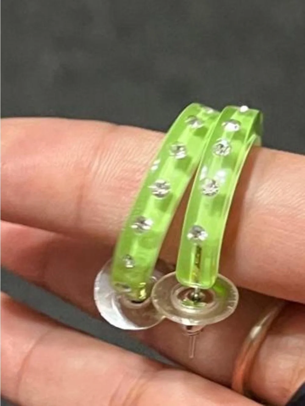 Neon Lime Hoop Earrings with Rhinestones